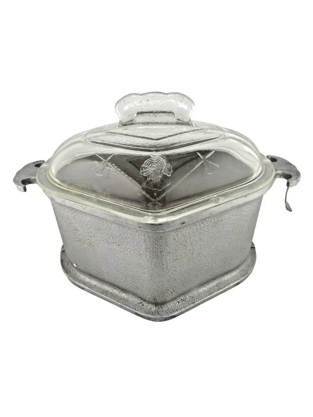 Guardian Service Hammered Aluminum Triangular Roaster Dutch Oven Glass Lid Vtg